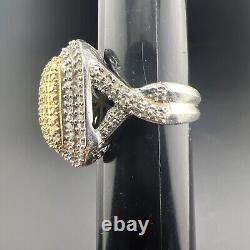 VINTAGE RARE UNIQUE Sterling Silver STS 925 Gold Tone Pave Diamond Ring Sz 10.5