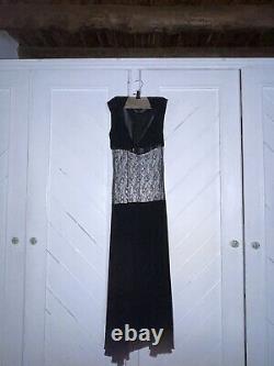 Vintage 1930s Dress Georgette Metallic Lace Sheer Midriff Gown Rare Dramatic