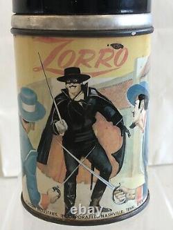 Vintage 1950's ZORRO Metal Thermos Aladdin Industries RARE Black Top