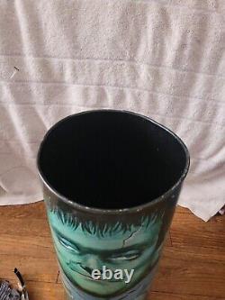 Vintage 1960s Cheinco Frankenstein Monster Metal Trash Can Rare