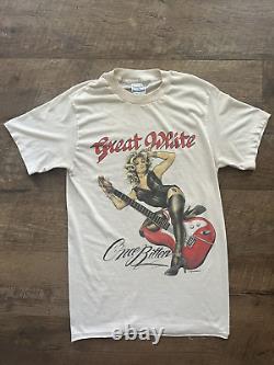 Vintage 1987 Great White Once Bitten Rock Band Heavy Metal shirt Medium RARE