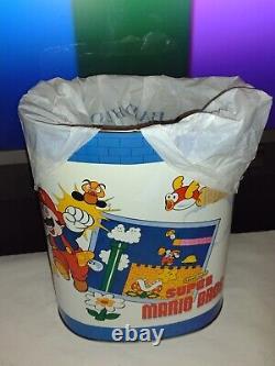Vintage 1988 Nintendo Super Mario Bros Metal Trash Can Waste Basket Rare