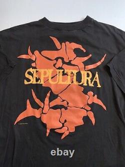 Vintage 1991 SEPULTURA t-shirt L 90s Death Metal Tour Entombed Bolt Thrower RARE