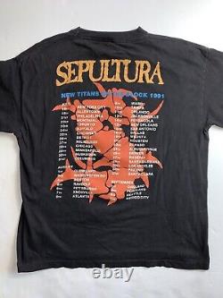 Vintage 1991 SEPULTURA t-shirt L 90s Death Metal Tour Entombed Bolt Thrower RARE