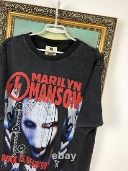 Vintage 90's Marilyn Manson Rock Is Dead Band Tee Shirt Rare Metal Mens Size L