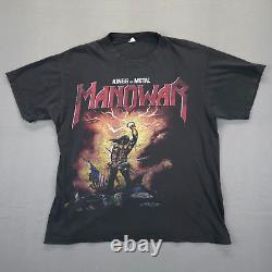 Vintage 90s Manowar Kings of Metal T Shirt Mens L Rare Metal Band Vtg Faded