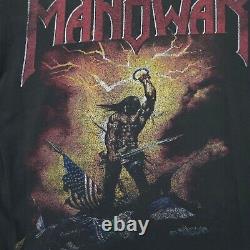Vintage 90s Manowar Kings of Metal T Shirt Mens L Rare Metal Band Vtg Faded