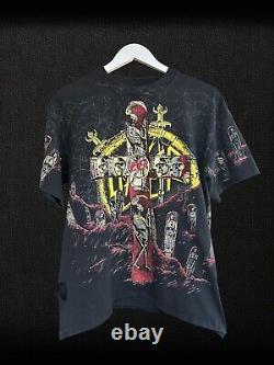 Vintage 90s Rare Slayer AOP Band T-Shirt Wild Oats Size L Thrash Metal 1991