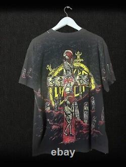 Vintage 90s Rare Slayer AOP Band T-Shirt Wild Oats Size L Thrash Metal 1991