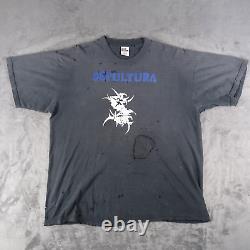 Vintage 90s Sepultura T Shirt Chaos AD Tour Faded Black Rare XL Thrashed