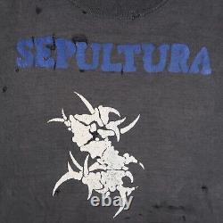 Vintage 90s Sepultura T Shirt Chaos AD Tour Faded Black Rare XL Thrashed
