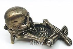 Vintage Antique Rare French Gothic Skull Inkwell Metal Plated with Insert WOW