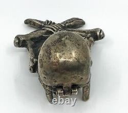 Vintage Antique Rare French Gothic Skull Inkwell Metal Plated with Insert WOW