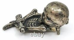 Vintage Antique Rare French Gothic Skull Inkwell Metal Plated with Insert WOW