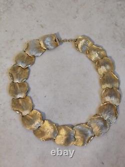 Vintage Balenciaga Paris Designer Necklace Gold Plated Leaves Rare