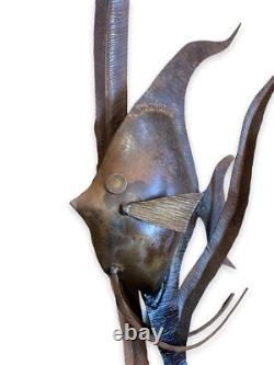 Vintage Brushed Metal Fish Art Dest Decor Modern Sea Brown Rare Old Large 20th