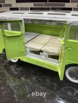Vintage Buddy L window Metal Toy Bus 10.5 Volkswagen Rare Green White 1960s Van