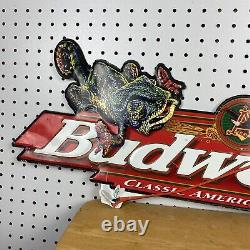 Vintage Budweiser Beer Louie Lizard Iguana Frog Metal Tin Sign 32x12 Rare Promo