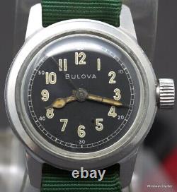 Vintage Bulova MIL-W-3818A Military Field Watch Rare Dial