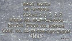 Vintage Bulova MIL-W-3818A Military Field Watch Rare Dial