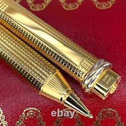 Vintage Cartier Ballpoint Pen Vendome Trinity Rare Pave Cut Texture withCase&Card