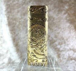 Vintage Cartier Gas Lighter Gold Plated Rare Dragon x Phoenix Engraved withCase