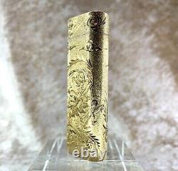 Vintage Cartier Gas Lighter Gold Plated Rare Dragon x Phoenix Engraved withCase