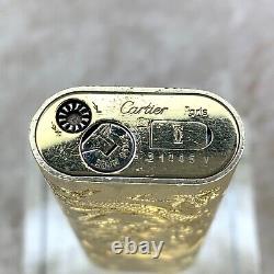 Vintage Cartier Gas Lighter Gold Plated Rare Dragon x Phoenix Engraved withCase