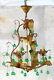 Vintage Chandelier Rare Green Glass Drops Gilded Metal From Murano 1960's