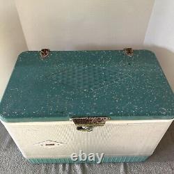 Vintage Coleman Metal Aluminum Chest Cooler Badge Logo Turquoise RARE