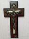 Vintage Cross Crucifix Jesus Metal Christian Wood Religion Wall Rare Old 20th
