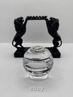 Vintage Crystal Ball Sphere On Metal Bronze Lions Sculpture Wooden Base RARE
