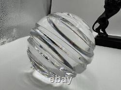 Vintage Crystal Ball Sphere On Metal Bronze Lions Sculpture Wooden Base RARE