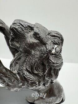 Vintage Crystal Ball Sphere On Metal Bronze Lions Sculpture Wooden Base RARE
