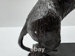 Vintage Crystal Ball Sphere On Metal Bronze Lions Sculpture Wooden Base RARE