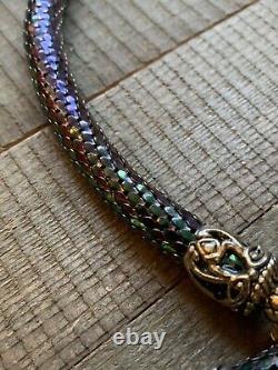 Vintage DL Auld Snake Necklace Belt Gold Tone RARE Metallic Mesh Signed Blue Eye