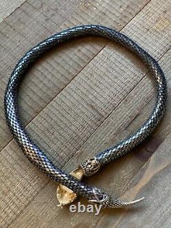 Vintage DL Auld Snake Necklace Belt Gold Tone RARE Metallic Mesh Signed Blue Eye