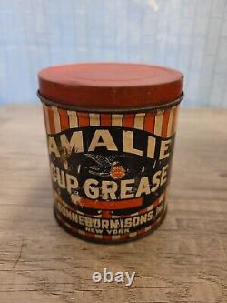 Vintage Early Amalie 1lb Metal Grease Can Rare