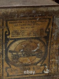 Vintage Early Rare Sears Roebuck Metal Square Motor Oil Can With spout Gas /sign