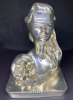 Vintage Figurine Goddess Wealth Statue Sculpture Metal Silver Lady Rare Old 20th