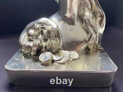 Vintage Figurine Goddess Wealth Statue Sculpture Metal Silver Lady Rare Old 20th