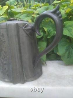 Vintage Kettle Teapot England Decor Stigma Lid Engraved Flower Rare Old 20th
