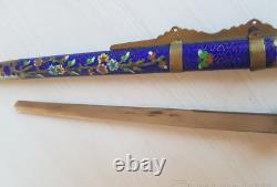 Vintage Knife Dagger Cloisonne Enamel Fixed Blade Metal Sheath Art Rare Old 20th