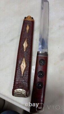Vintage Knife Tanto Dagger Fixed Blade Japan Handle Sword Metal Wood Men Rare 20