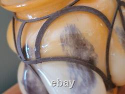 Vintage Kralik Metal Caged Blown Glass Vase Rare Bohemian Czech Orange Vase