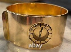 Vintage Lanvin Paris Cuff Bracelet Watch Mechanical Gilded Metal Signed Rare20th