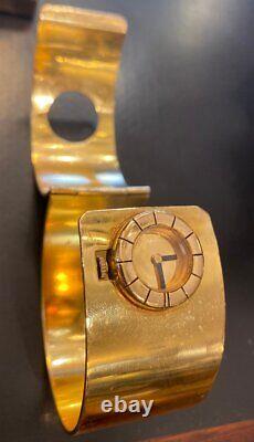 Vintage Lanvin Paris Cuff Bracelet Watch Mechanical Gilded Metal Signed Rare20th
