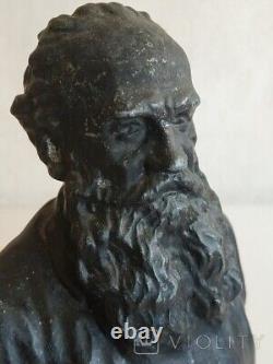 Vintage Leo Tolstoy Bust Russian Figure Soviet Metal Marked Legacy Rare Old 20th