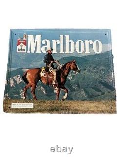 Vintage Marlboro Man Cowboy Metal Tin Tacker Sign Cigarettes Horse RARE