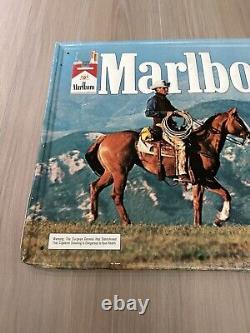 Vintage Marlboro Man Cowboy Metal Tin Tacker Sign Cigarettes Horse RARE